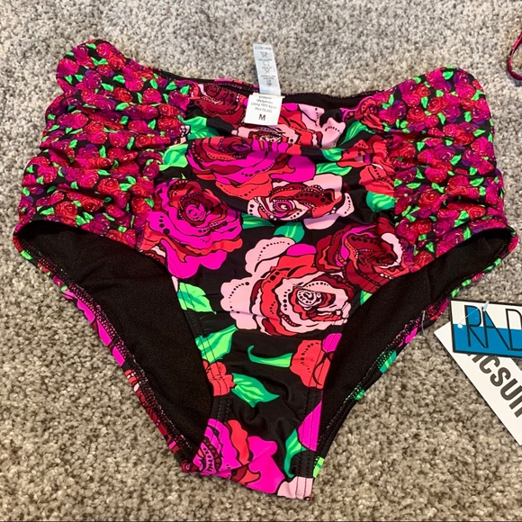 NWT High Waisted Bikini + Triangle Top, Roses, 2pc - Picture 2 of 8